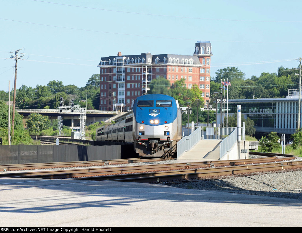 AMTK 192 & 202 lead train P092-24 away from Raleigh Union Station